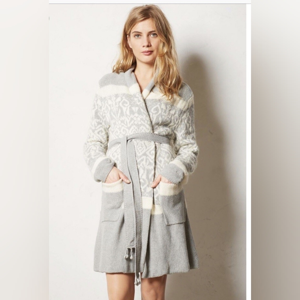 E by Eloise Anthropologie Intarsia sweater robe size L. NWT